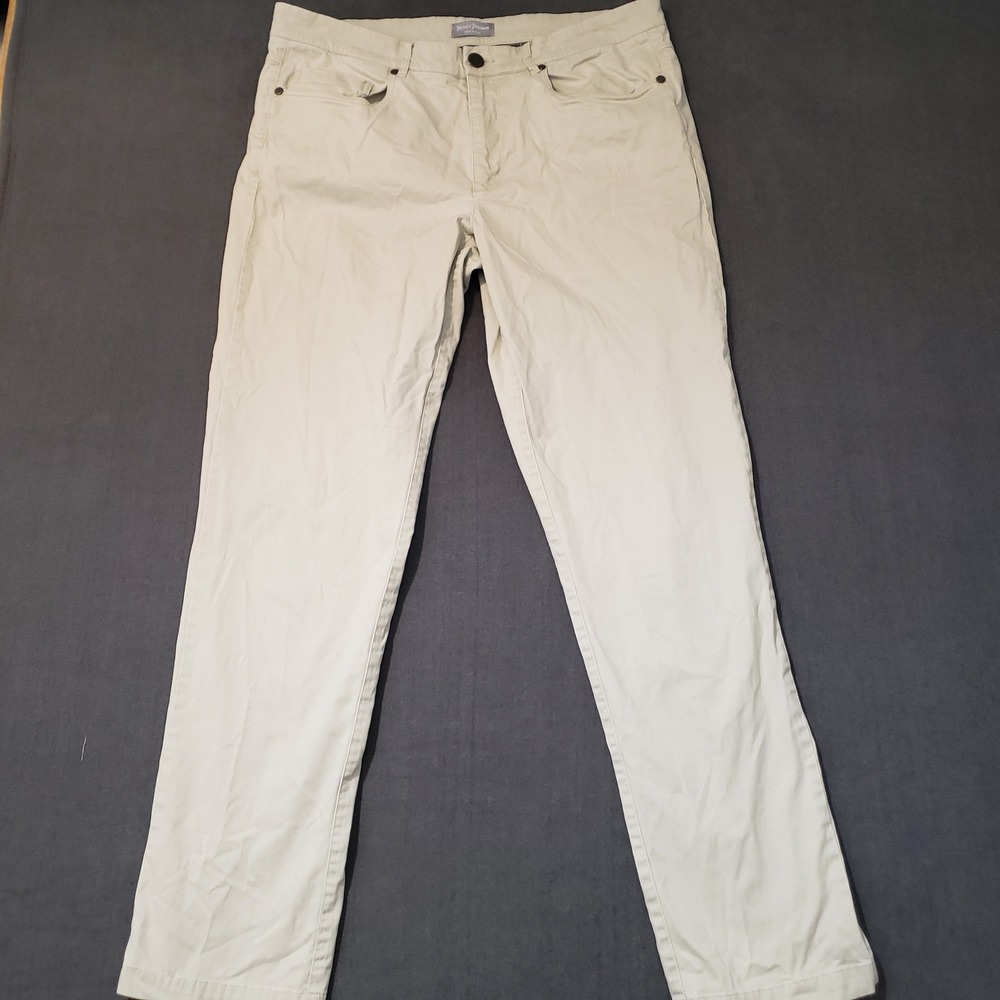 Hickey‎ Freeman Chino Pants Mens 33x32 Tan Cotton Spandex Stretch Straight Leg